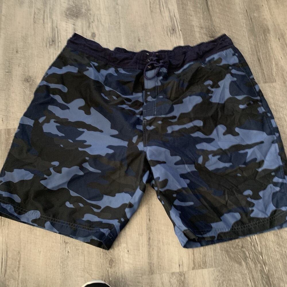 Bass Pro Shops Swim Trunks Mens 2XL Blue Camo Drawstring Mesh-Lined Shorts